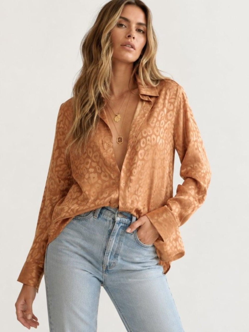 12th Tribe Metallic Bronze Leopard Print Blouse — Size S